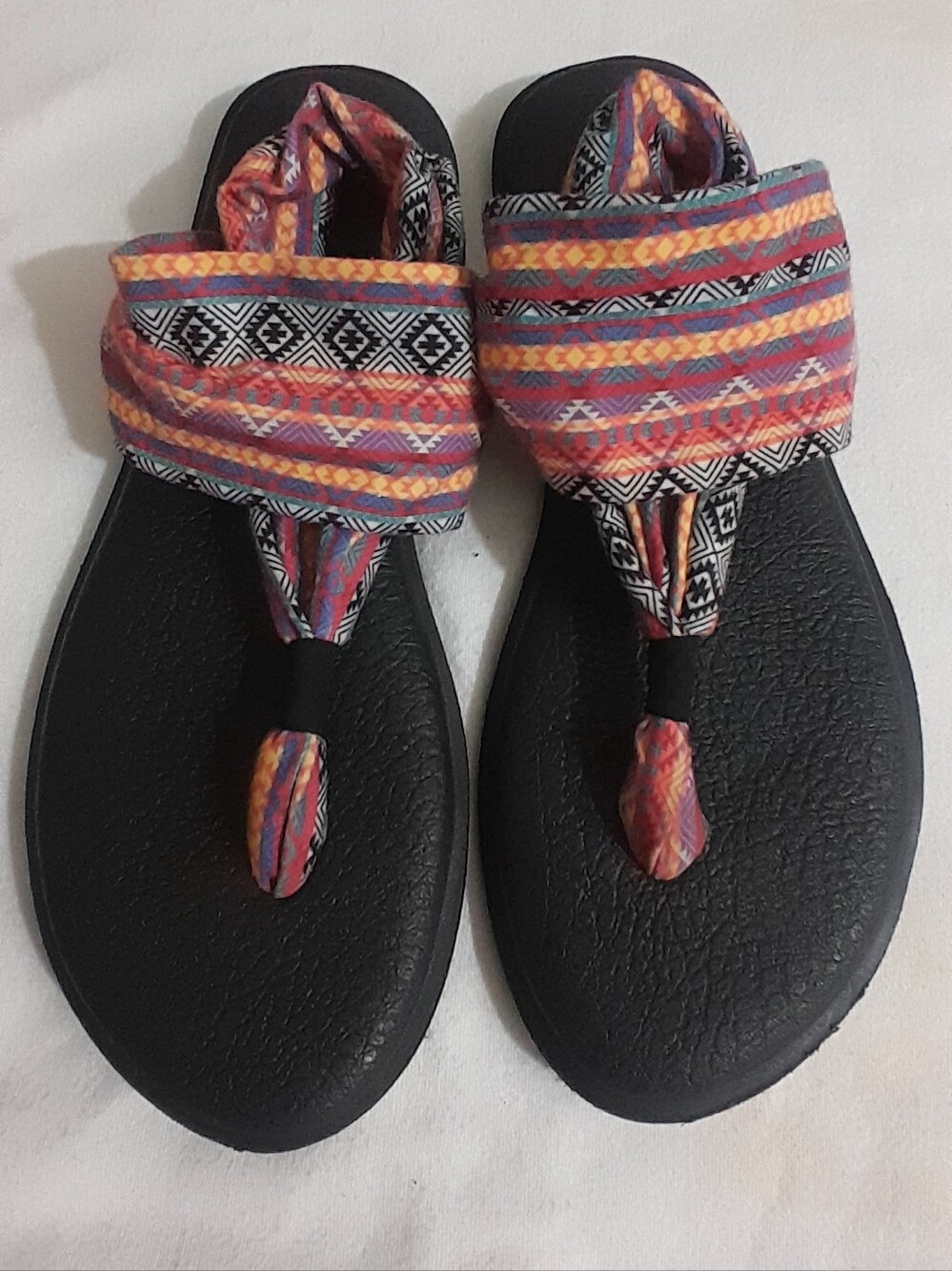 Women's Black Sandals with Multicolor Straps